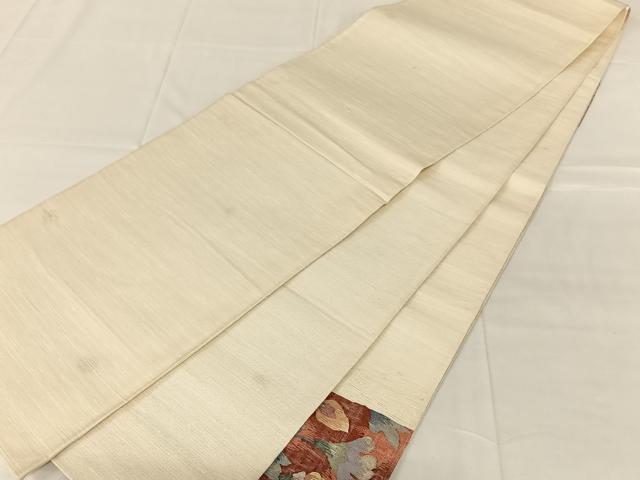 平和屋着物◎太鼓柄袋帯　すくい織　鴛鴦花文　銀糸　正絹　逸品　AABN1404dk