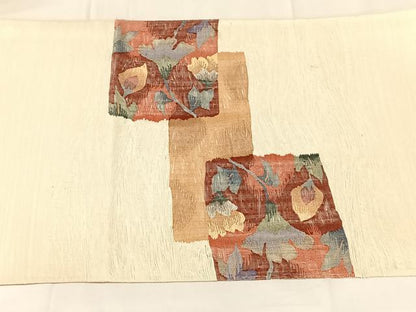 平和屋着物◎太鼓柄袋帯　すくい織　鴛鴦花文　銀糸　正絹　逸品　AABN1404dk