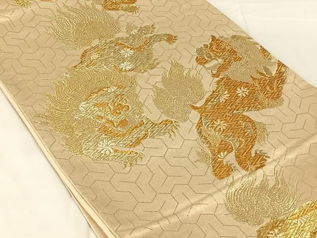 平和屋着物◎六通柄袋帯　唐獅子　金糸　正絹　逸品　AABN1408dk
