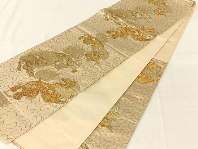 平和屋着物◎六通柄袋帯　唐獅子　金糸　正絹　逸品　AABN1408dk