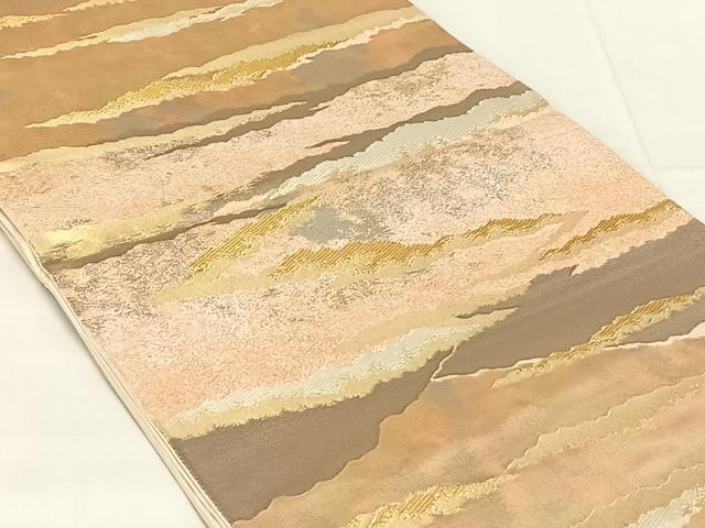 平和屋着物◎六通柄袋帯　霞文　金糸　引箔　正絹　逸品　AABN1413dk
