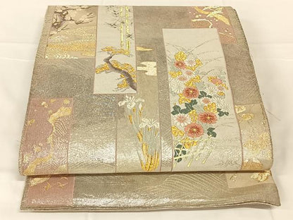 平和屋着物◎佐賀錦　六通柄袋帯　唐織　短冊花文　金銀糸　正絹　逸品　AABN1415dk