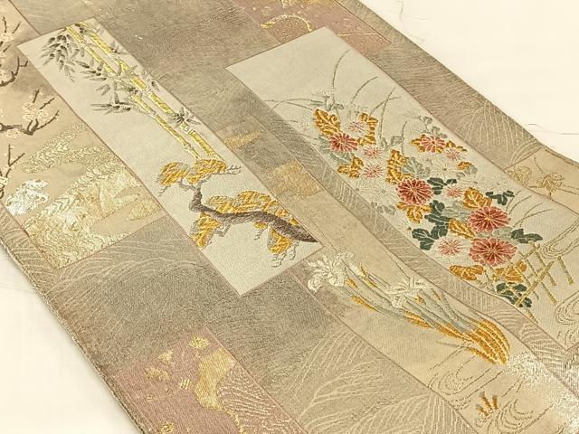 平和屋着物◎佐賀錦　六通柄袋帯　唐織　短冊花文　金銀糸　正絹　逸品　AABN1415dk