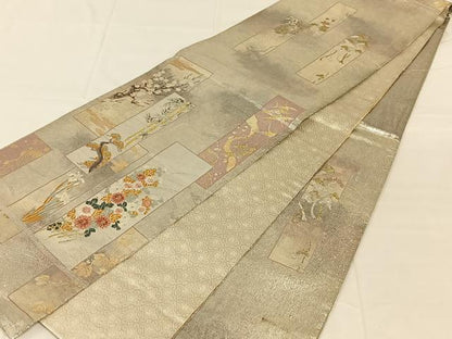 平和屋着物◎佐賀錦　六通柄袋帯　唐織　短冊花文　金銀糸　正絹　逸品　AABN1415dk