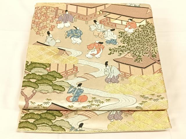 平和屋着物◎六通柄袋帯　人物風景文　金糸　正絹　逸品　AABN1418dk