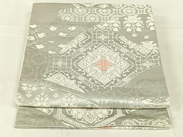 平和屋着物◎六通柄袋帯　唐織　扇面天井文　プラチナ箔　正絹　逸品　AABN1425dk