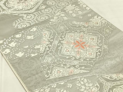 平和屋着物◎六通柄袋帯　唐織　扇面天井文　プラチナ箔　正絹　逸品　AABN1425dk