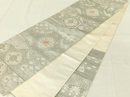 平和屋着物◎六通柄袋帯　唐織　扇面天井文　プラチナ箔　正絹　逸品　AABN1425dk