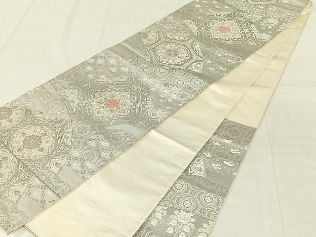 平和屋着物◎六通柄袋帯　唐織　扇面天井文　プラチナ箔　正絹　逸品　AABN1425dk