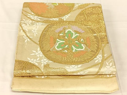 平和屋着物◎六通柄袋帯　花鼓文　金糸　正絹　逸品　AABN1427dk