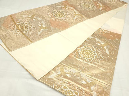 平和屋着物◎六通柄袋帯　更紗花鳥文　金糸　正絹　逸品　AABN1466ou