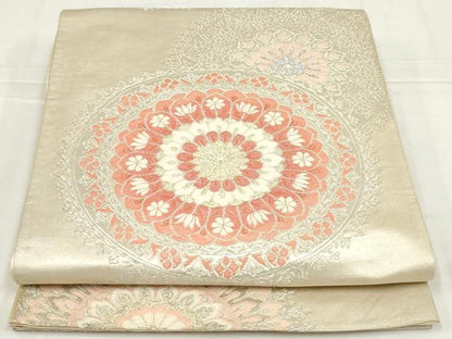 平和屋着物◎六通柄袋帯　花絵皿文　金銀糸　正絹　逸品　AABN1469ou