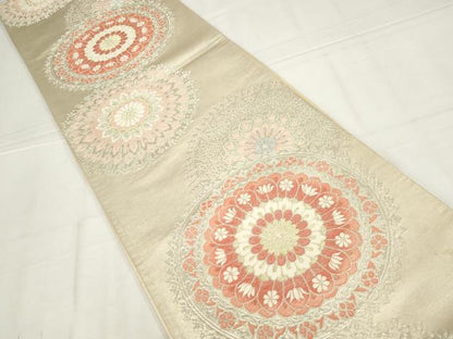 平和屋着物◎六通柄袋帯　花絵皿文　金銀糸　正絹　逸品　AABN1469ou