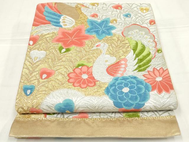 平和屋着物◎六通柄袋帯　唐織　孔雀花文　金銀糸　正絹　逸品　AABN1470ou