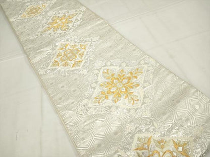平和屋着物◎六通柄袋帯　花菱文　金銀糸　正絹　逸品　AABN1471ou