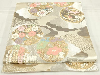 平和屋着物◎西陣　服部織物謹製　六通柄袋帯　唐織　雲取り花丸文　金銀糸　正絹　逸品　AABN1475ou