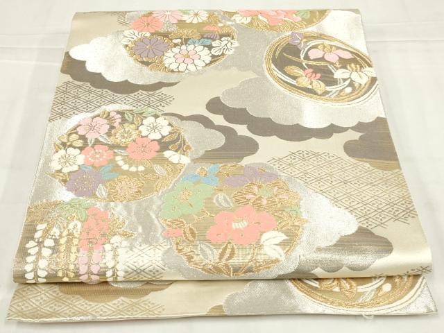 平和屋着物◎西陣　服部織物謹製　六通柄袋帯　唐織　雲取り花丸文　金銀糸　正絹　逸品　AABN1475ou
