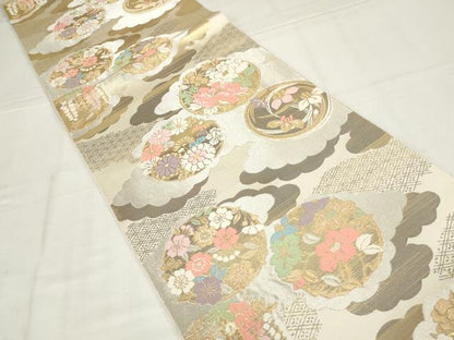 平和屋着物◎西陣　服部織物謹製　六通柄袋帯　唐織　雲取り花丸文　金銀糸　正絹　逸品　AABN1475ou