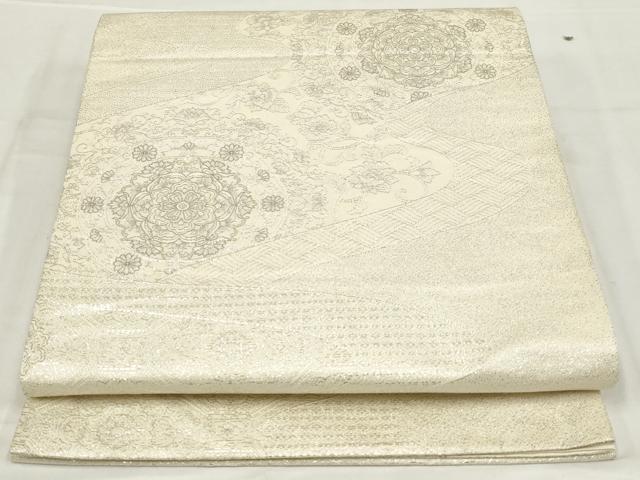 平和屋着物◎六通柄袋帯　流水更紗花文　銀糸　正絹　逸品　未使用　AABN1476ou