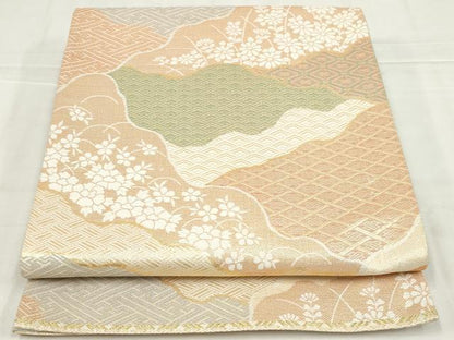 平和屋着物◎佐賀錦　六通柄袋帯　道長花文　金糸　正絹　逸品　AABN1480ou