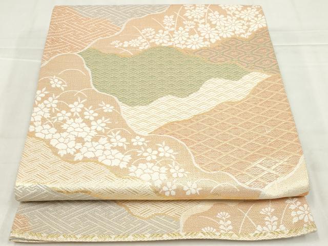 平和屋着物◎佐賀錦　六通柄袋帯　道長花文　金糸　正絹　逸品　AABN1480ou
