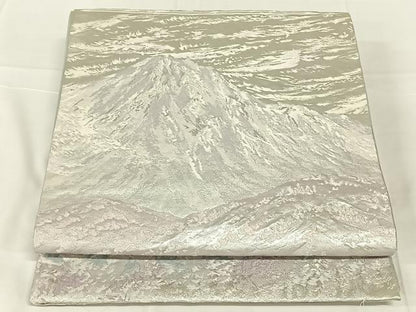 平和屋着物◎六通柄袋帯　重ね山風景文　銀糸　正絹　逸品　AABN1481dk