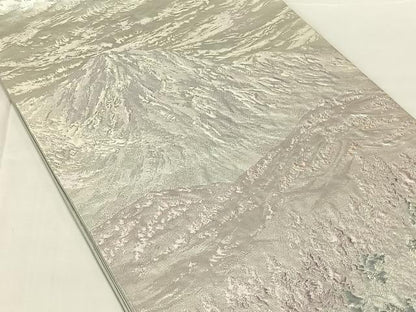 平和屋着物◎六通柄袋帯　重ね山風景文　銀糸　正絹　逸品　AABN1481dk