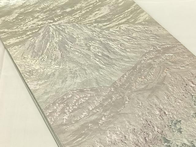 平和屋着物◎六通柄袋帯　重ね山風景文　銀糸　正絹　逸品　AABN1481dk