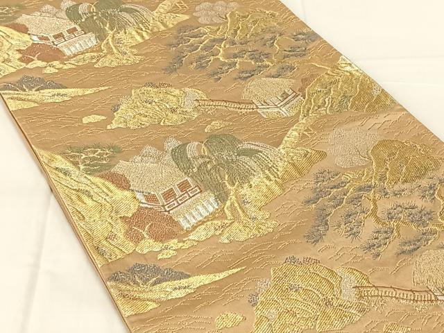 平和屋着物◎六通柄袋帯　風景文　金銀糸　正絹　逸品　AABN1487dk