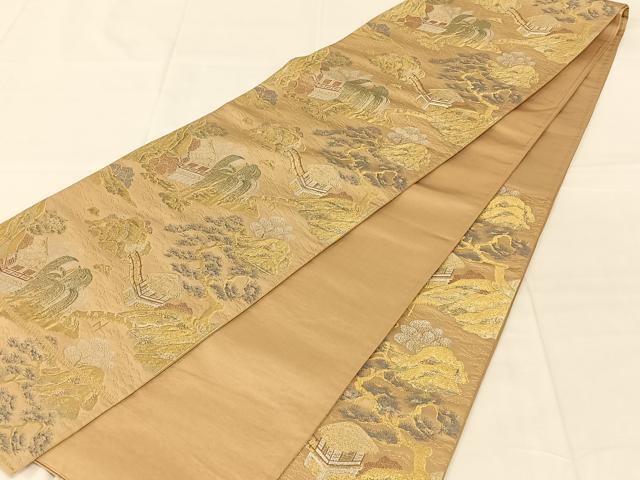 平和屋着物◎六通柄袋帯　風景文　金銀糸　正絹　逸品　AABN1487dk