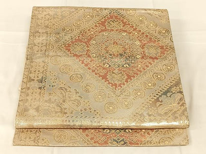 平和屋着物◎六通柄袋帯　花菱文　引箔　正絹　逸品　AABN1494dk