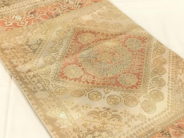 平和屋着物◎六通柄袋帯　花菱文　引箔　正絹　逸品　AABN1494dk