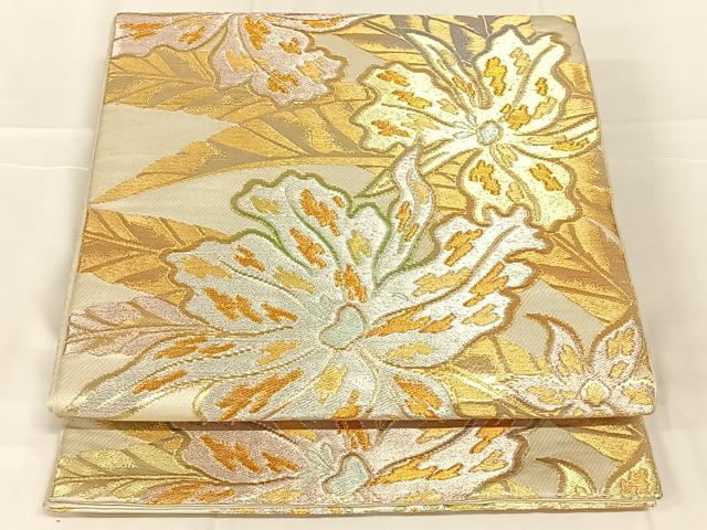 平和屋着物◎六通柄　本袋帯　草花文　金銀糸　正絹　逸品　AABN1498dk