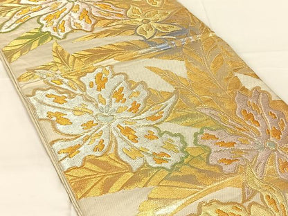 平和屋着物◎六通柄　本袋帯　草花文　金銀糸　正絹　逸品　AABN1498dk