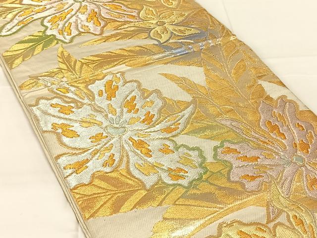 平和屋着物◎六通柄　本袋帯　草花文　金銀糸　正絹　逸品　AABN1498dk