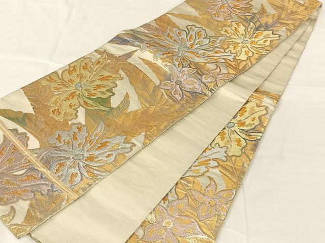 平和屋着物◎六通柄　本袋帯　草花文　金銀糸　正絹　逸品　AABN1498dk