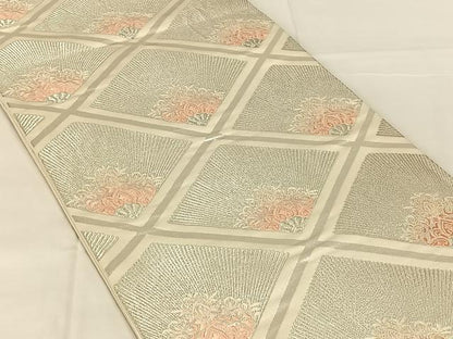 平和屋着物◎六通柄袋帯　唐織　花菱文　銀糸　正絹　逸品　AABN1499dk