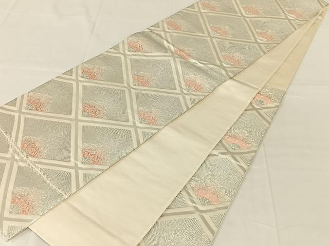 平和屋着物◎六通柄袋帯　唐織　花菱文　銀糸　正絹　逸品　AABN1499dk
