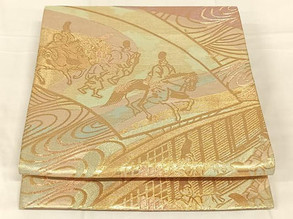 平和屋着物◎六通柄袋帯　狩猟文　金糸　正絹　逸品　AABN1503dk
