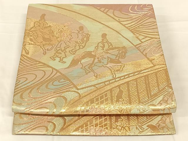 平和屋着物◎六通柄袋帯　狩猟文　金糸　正絹　逸品　AABN1503dk
