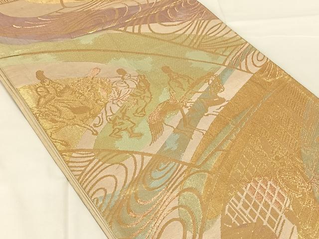 平和屋着物◎六通柄袋帯　狩猟文　金糸　正絹　逸品　AABN1503dk