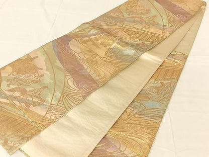 平和屋着物◎六通柄袋帯　狩猟文　金糸　正絹　逸品　AABN1503dk