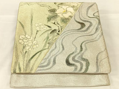 平和屋着物◎本綴れ　太鼓柄袋帯　手描き　切嵌　流水花文　正絹　逸品　AABN1504dk