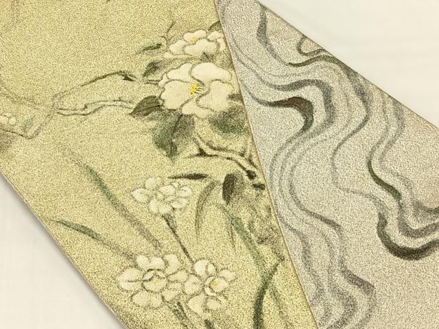平和屋着物◎本綴れ　太鼓柄袋帯　手描き　切嵌　流水花文　正絹　逸品　AABN1504dk