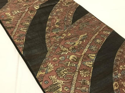 平和屋着物◎六通柄袋帯　鳥獣文　金糸　正絹　逸品　AABN1509dk