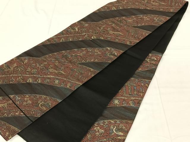 平和屋着物◎六通柄袋帯　鳥獣文　金糸　正絹　逸品　AABN1509dk
