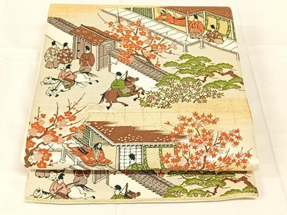 平和屋着物◎六通柄袋帯　唐織　人物風景文　金糸　正絹　逸品　AABN1510dk