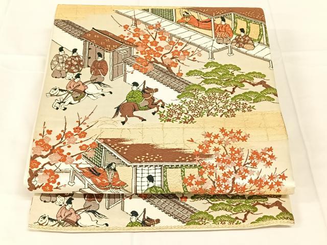 平和屋着物◎六通柄袋帯　唐織　人物風景文　金糸　正絹　逸品　AABN1510dk
