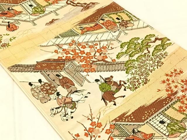 平和屋着物◎六通柄袋帯　唐織　人物風景文　金糸　正絹　逸品　AABN1510dk