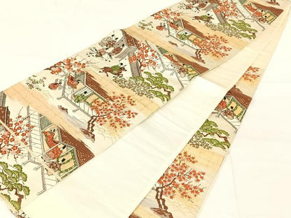 平和屋着物◎六通柄袋帯　唐織　人物風景文　金糸　正絹　逸品　AABN1510dk